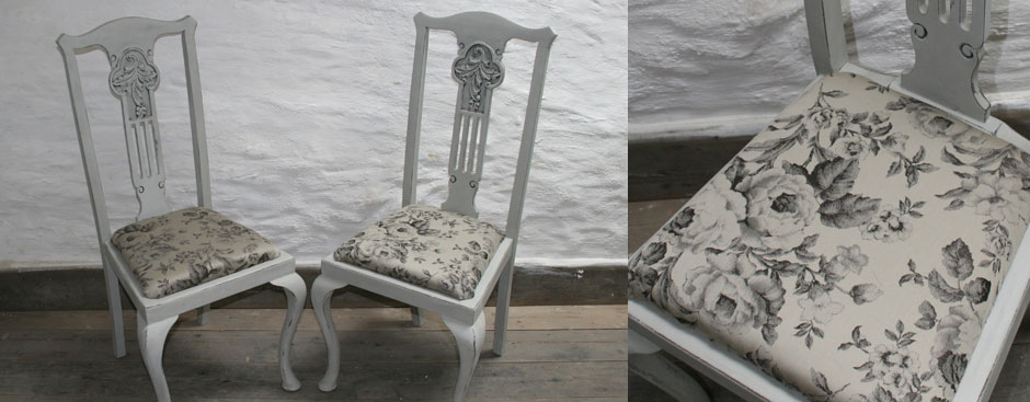 Pedran hand painted Pair of Queen Anne Dining or Hall chairs