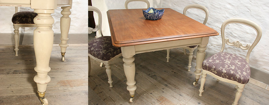 Pedran hand painted Victorian Farmhouse Table and Four Matching Chairs
