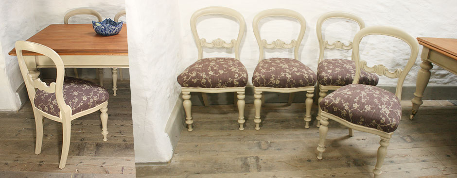 Pedran hand painted Victorian Farmhouse Table and Four Matching Chairs
